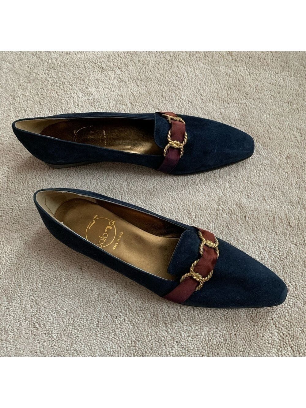 PALOMA Navy Blue Velour Pointy Shoes Made In Italy - Picture 2 of 7